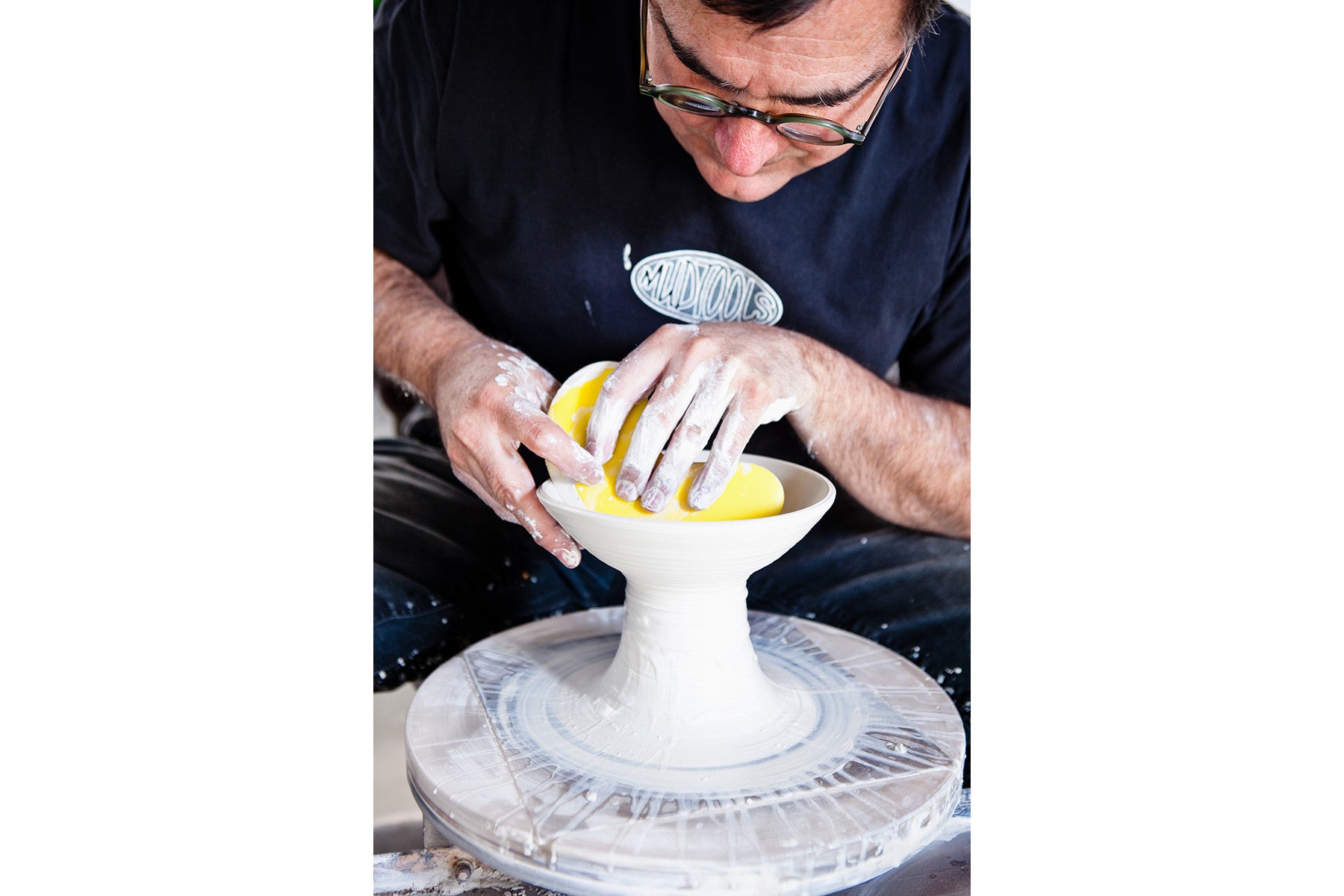 Artist Michael Sherrill using the Large Yellow Bowl Rib